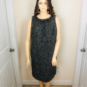 SALE 🔥 Talbots 18W Wool Blend Tweed Black Gray White Thick Plus SZ Midi Dress